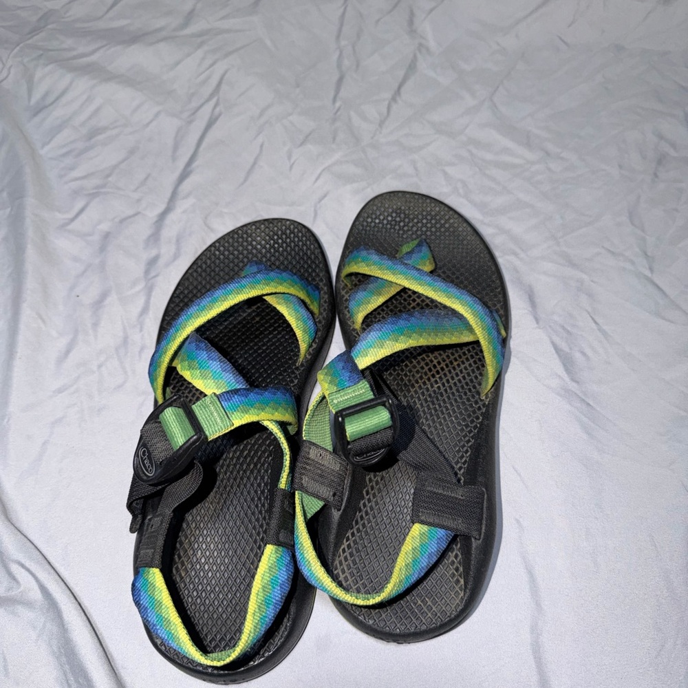Chaco Black Sandals with Blue and Green Straps Size 9
